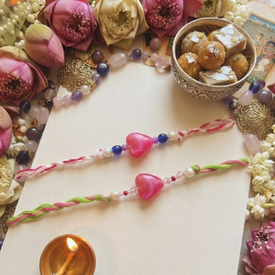 Rakhi Combo for kids / sisters | Pack of 2 pink heart rakhis