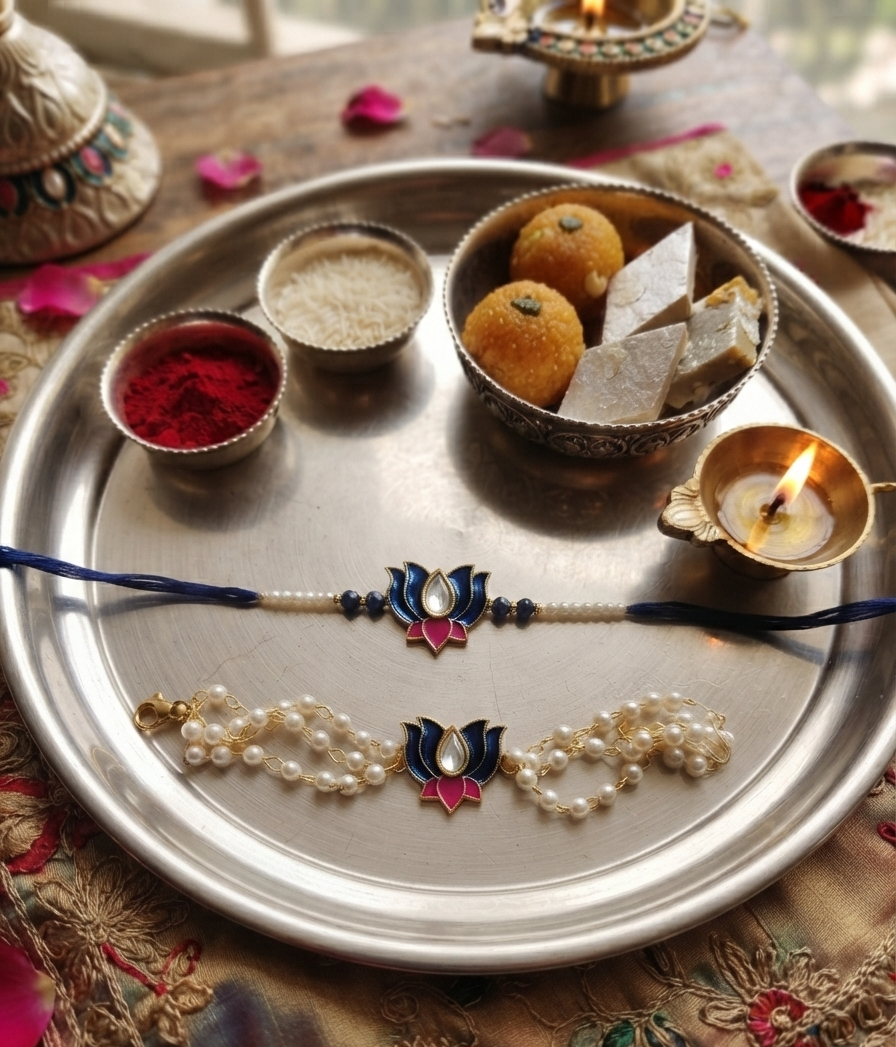 Blue lotus rakhi combo | Rakhi and Lumba| Bhai Bhabhi rakhi combo | Couple Rakhi