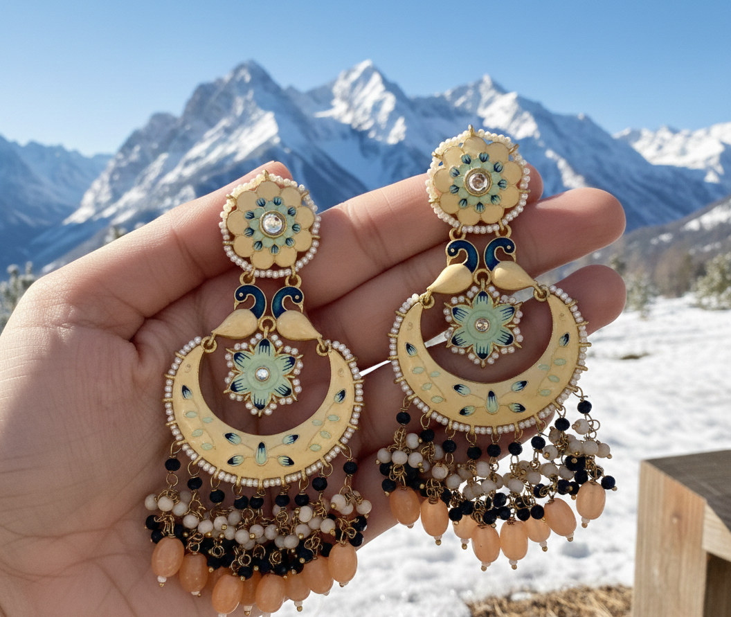 Nina chandbali earrings- Peach and blue