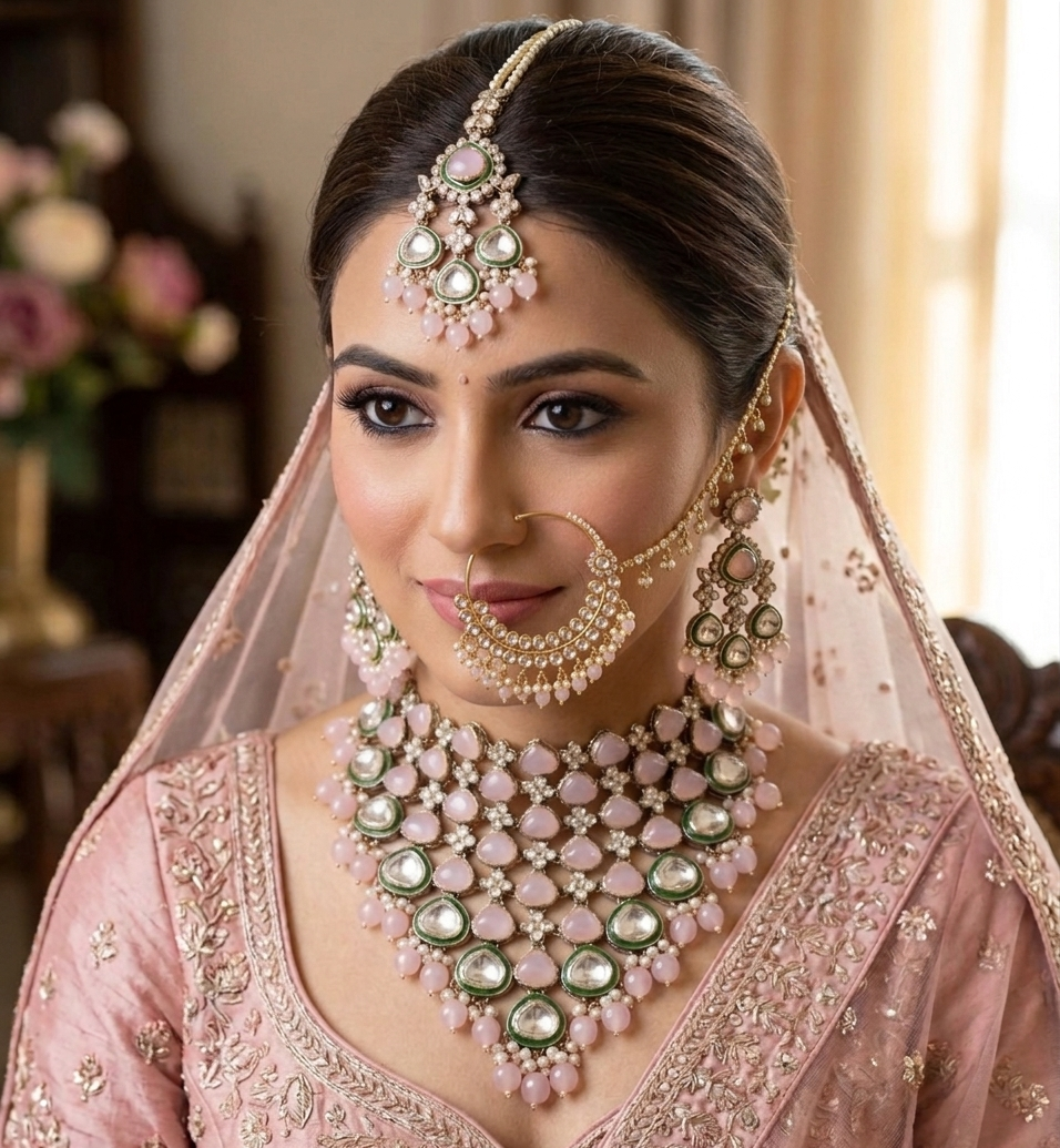 Hridya pink moissanite bridal set