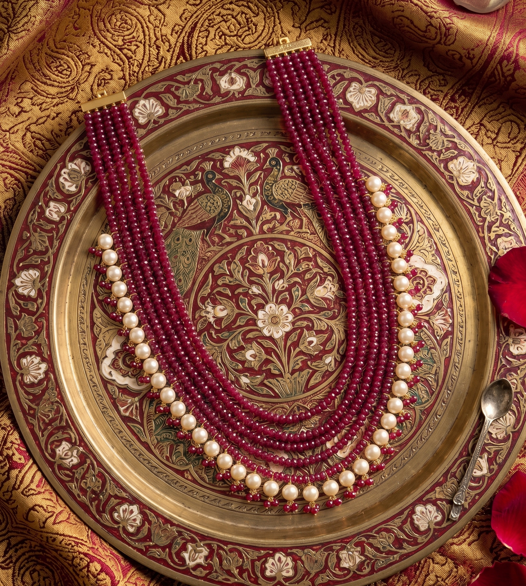 Multi-layer ruby necklace for Groom | Groom Jewellery | Sherwani Mala