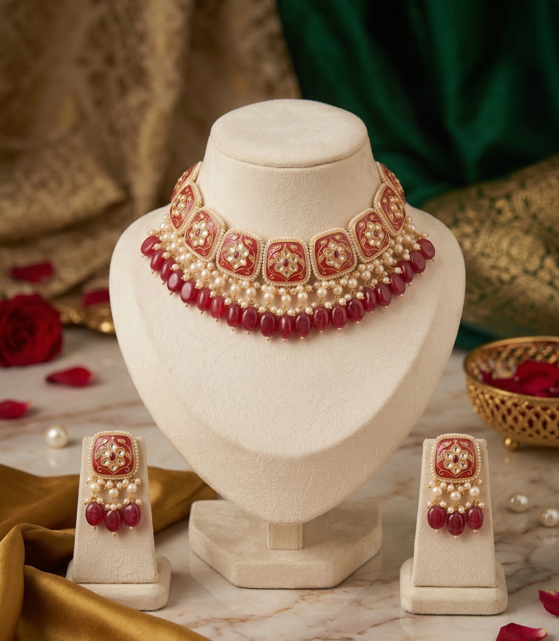 Maryam Meenakari work red choker set