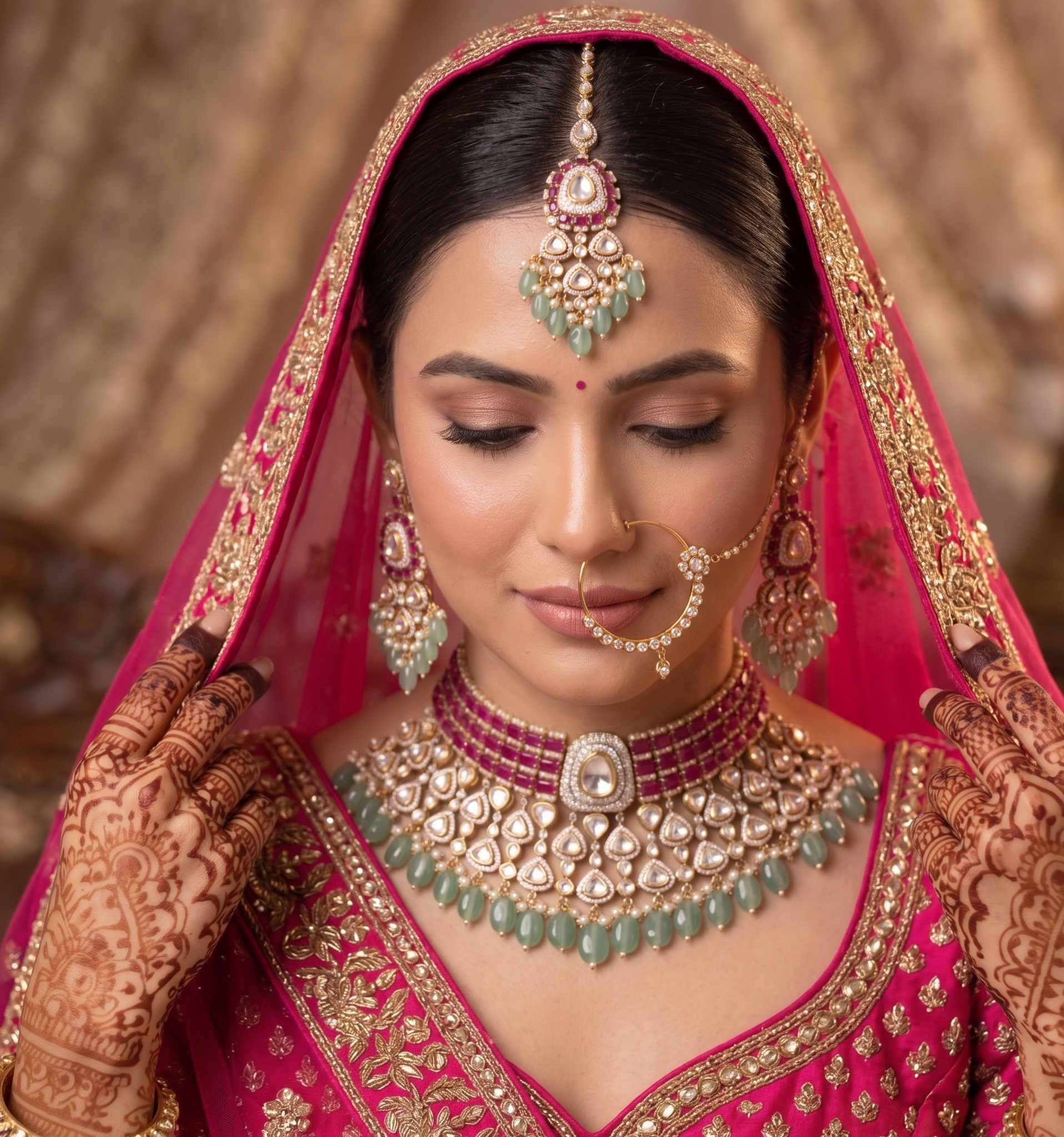 Shagun Royal Mint Kundan Choker Set | Victorian bridal necklace set | Moissanite necklace set