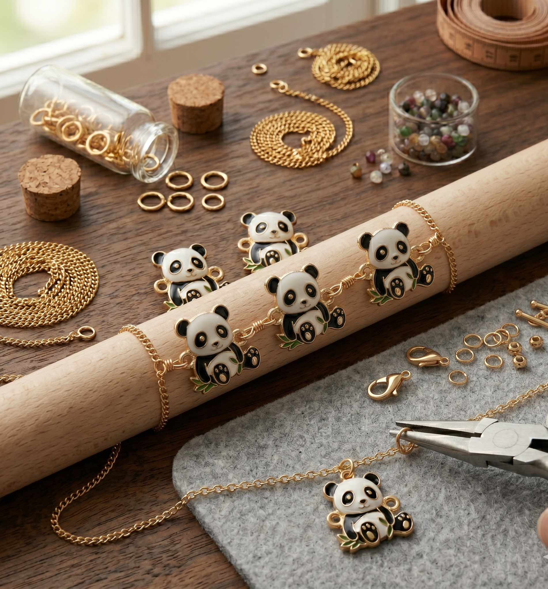 Panda Charms for Jewellery making | Metal charms | DIY Jewellery Making - Pack of 5 charms