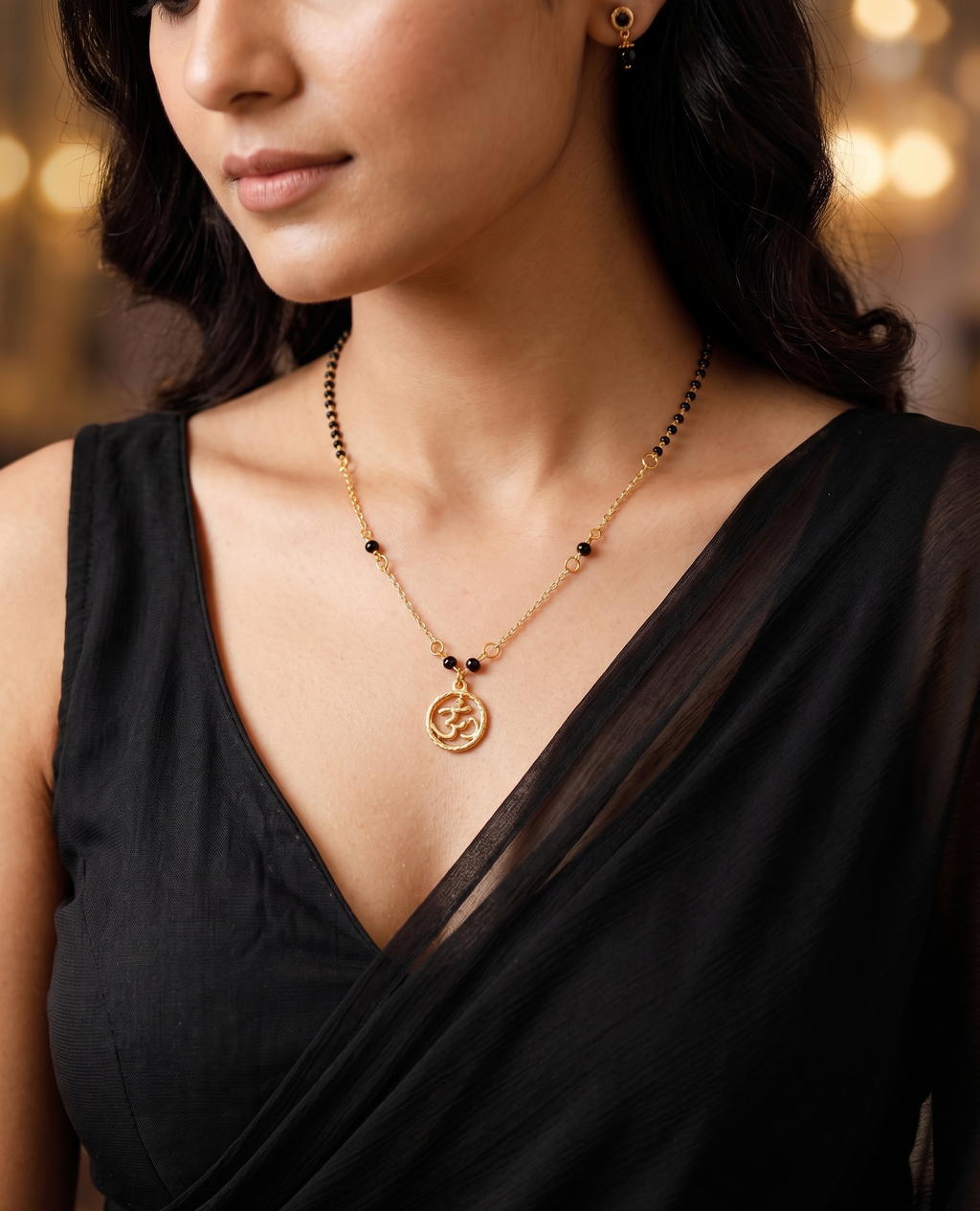 Tara N Tripti Designs - TNT Om Mangalsutra Necklace for Women, Anti Tarnish, Om Pendant, Gold toned