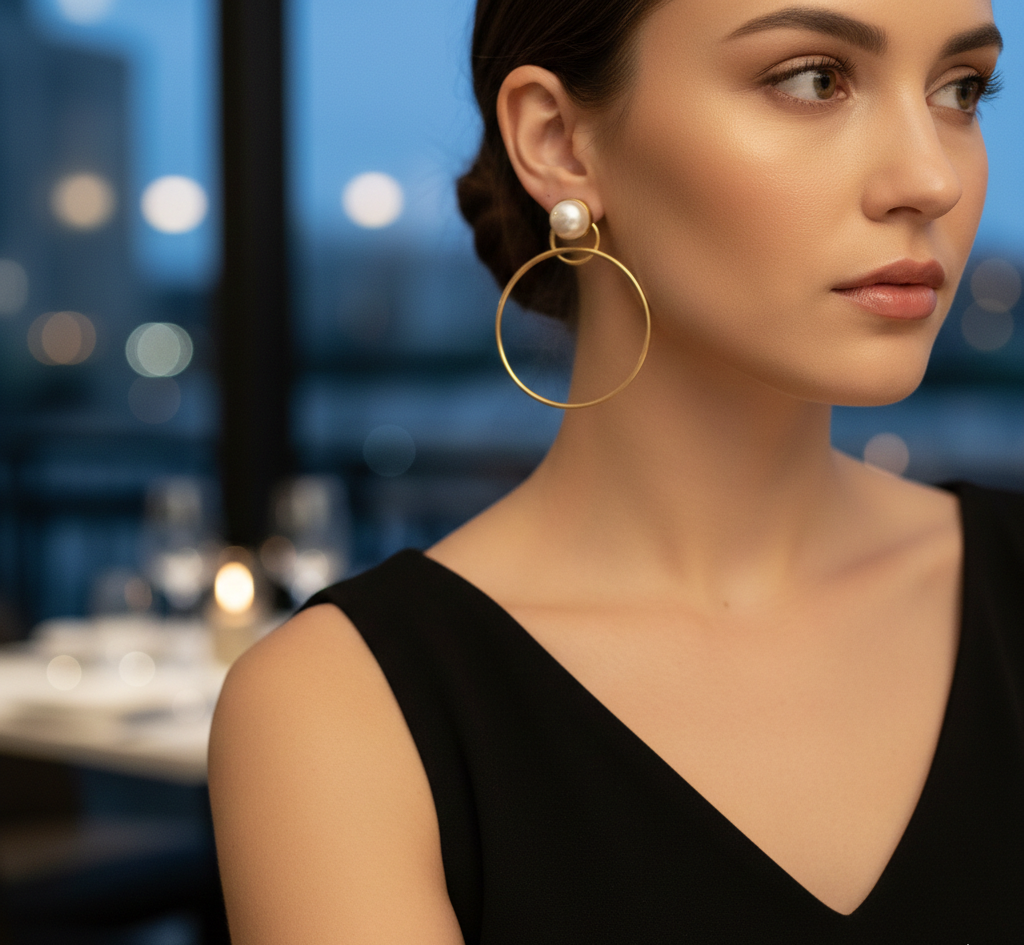 Pinto golden hoop earrings with pearls