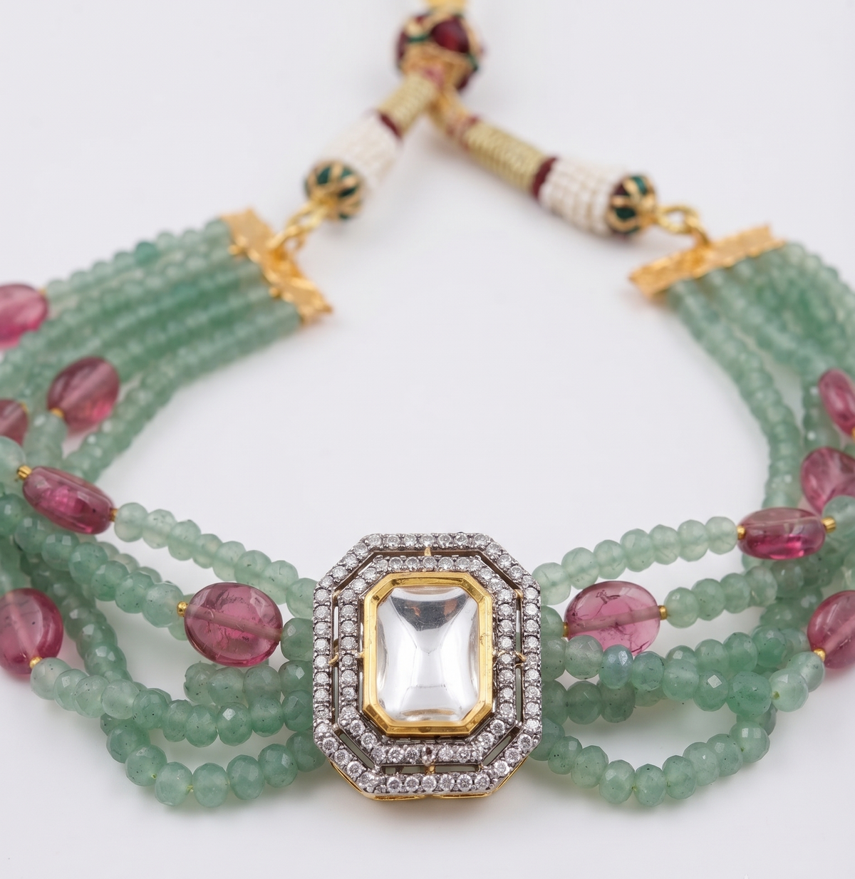 Elegant Green & Ruby Multi-Strand Necklace