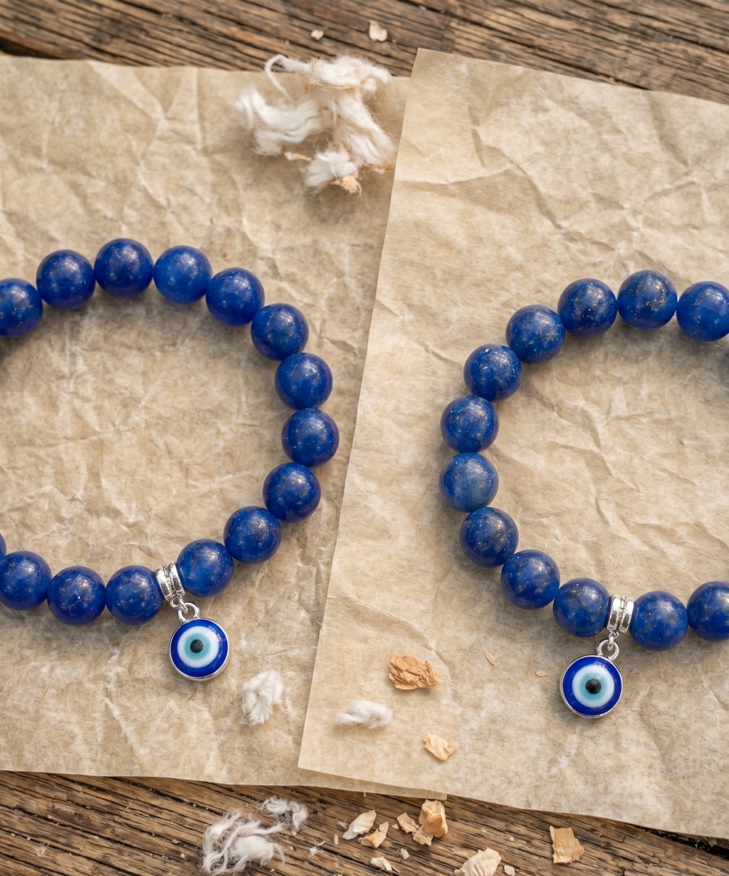 Tara N Tripti Designs - TNT Evil Eye Beaded Bracelet Set, Blue, Crystal and Glass Beads, Stackable, 2 Pieces, 2 to 8 years