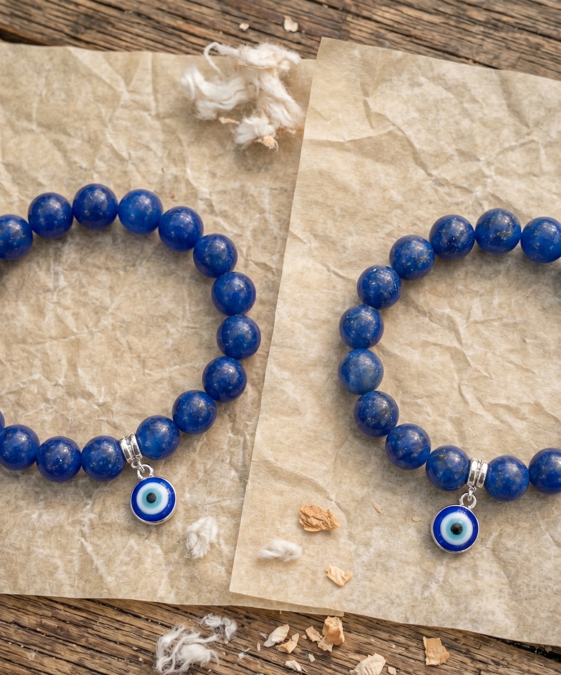 Tara N Tripti Designs - TNT Evil Eye Beaded Bracelet Set, Blue, Crystal and Glass Beads, Stackable, 2 Pieces, 2 to 8 years