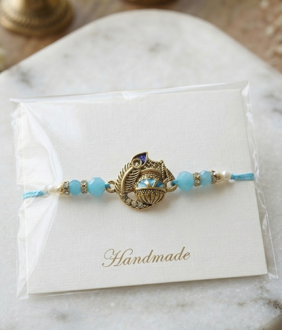 Krishna peacock feather rakhi for brother | Religious Rakhi