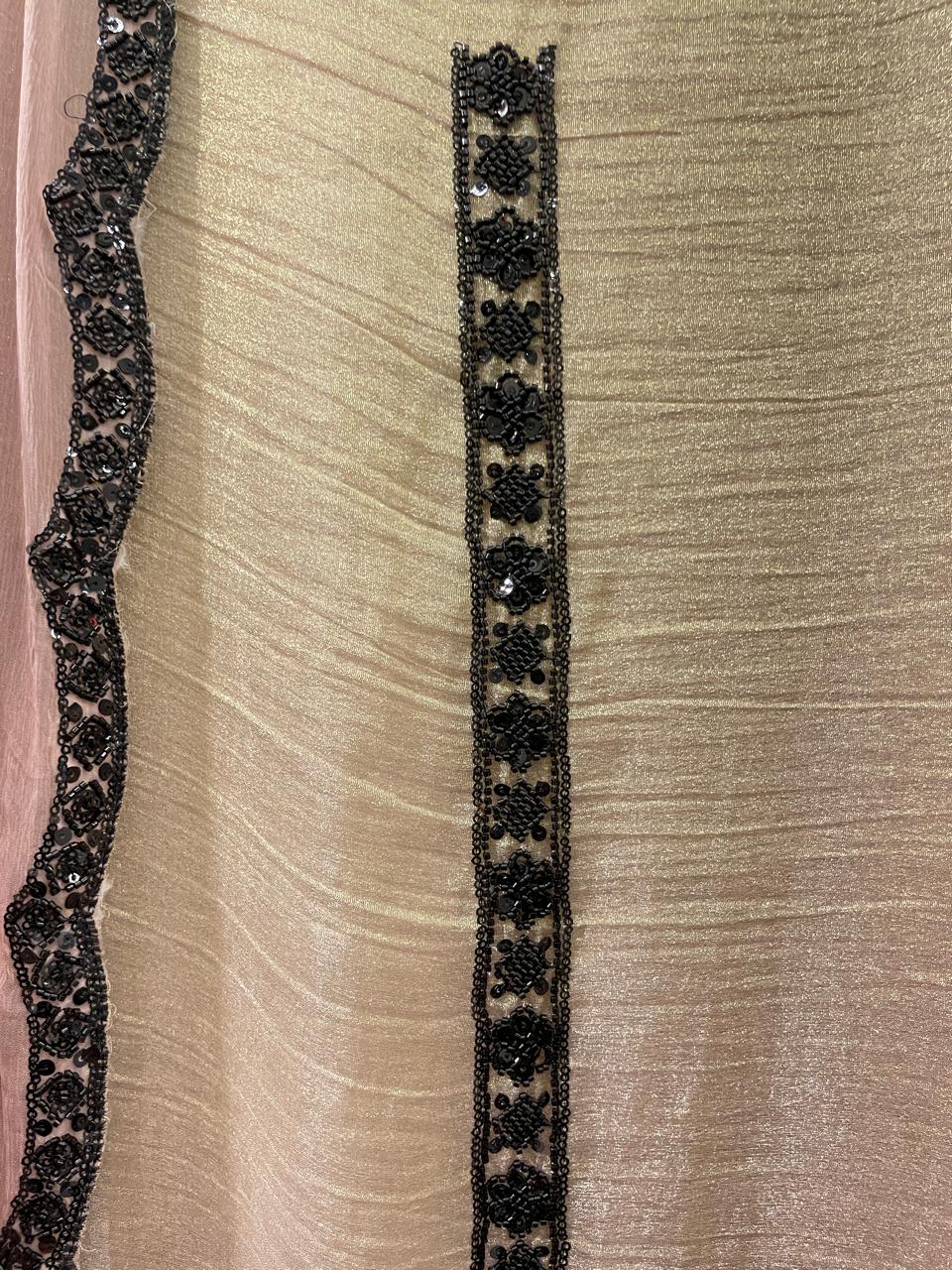 Champagne & Blush Pink Designer Suit Set | Unstitched Tissue Fabric