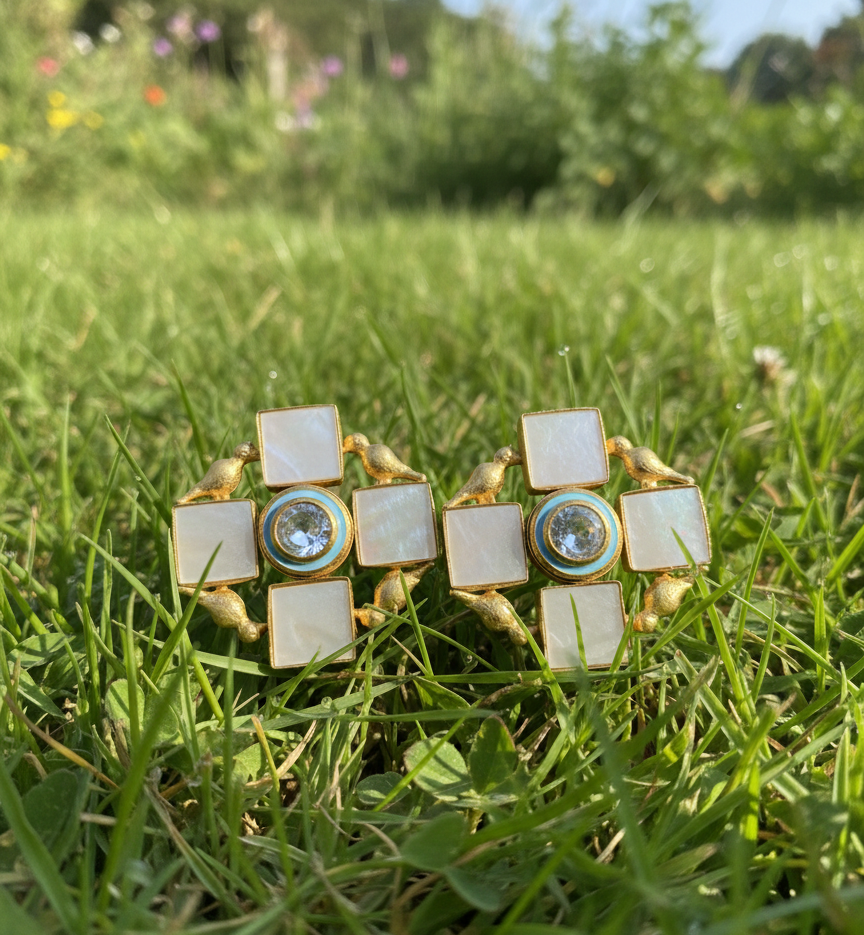 Charulata statement earrings with golden sparrows