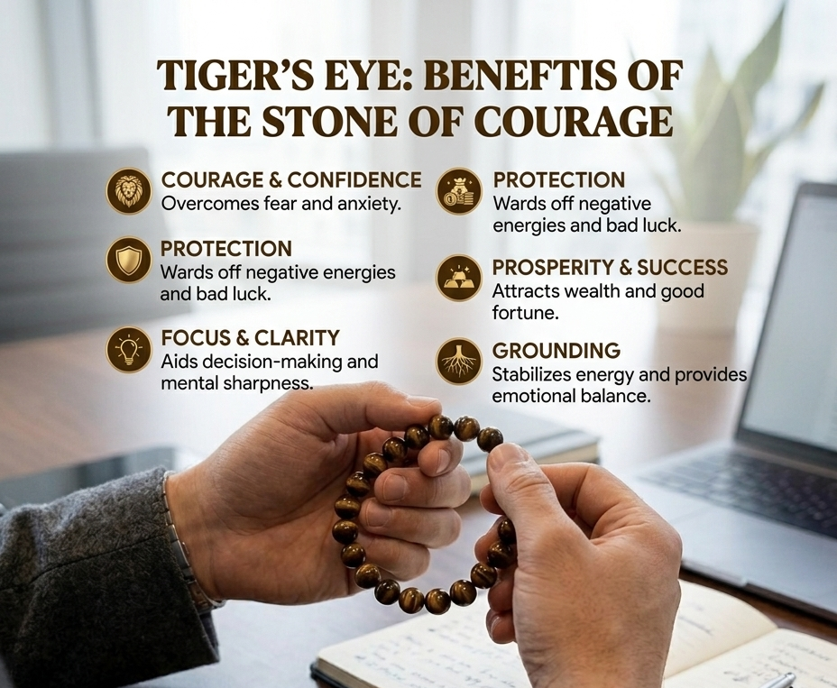 Tiger Eye Natural Stone Bracelet, Unisex, Protection from negative energies