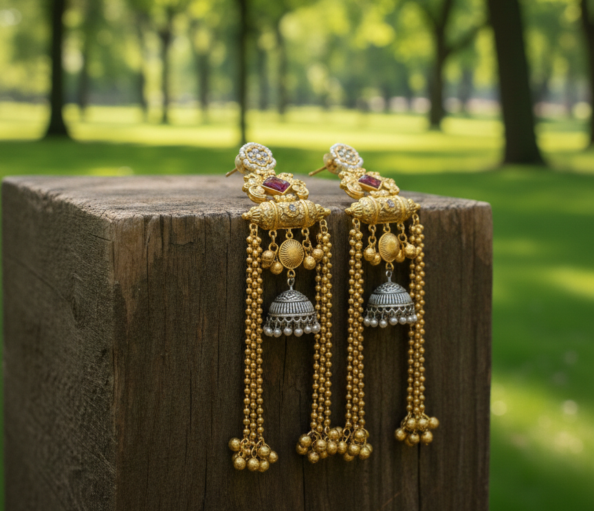 Tamanna dual tone Brass long earrings