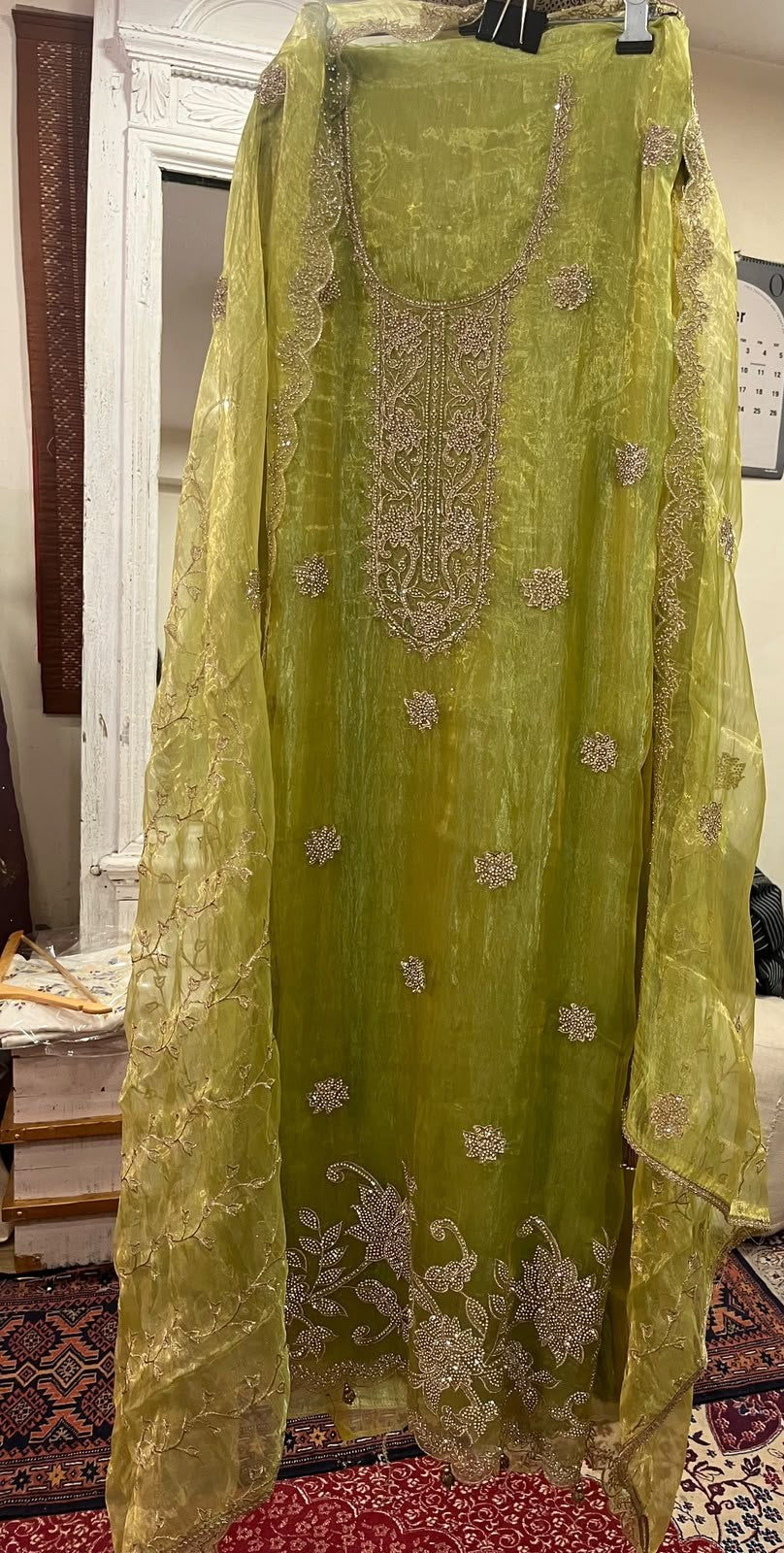 Green Organza Embroidered Suit Set | Unstitched Fabric
