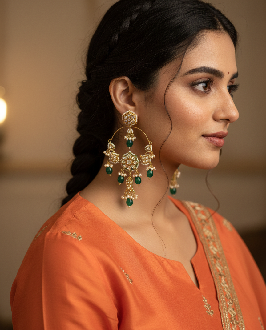 Meenakumari long chandbali earrings