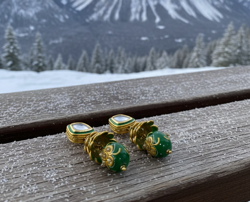 Sargun green kundan earrings