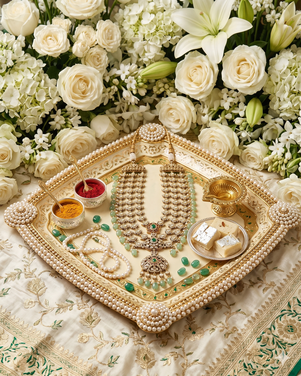 Victorian necklace for Grooms | Groom Mala or Sherwani Mala with victorian stones and green beads