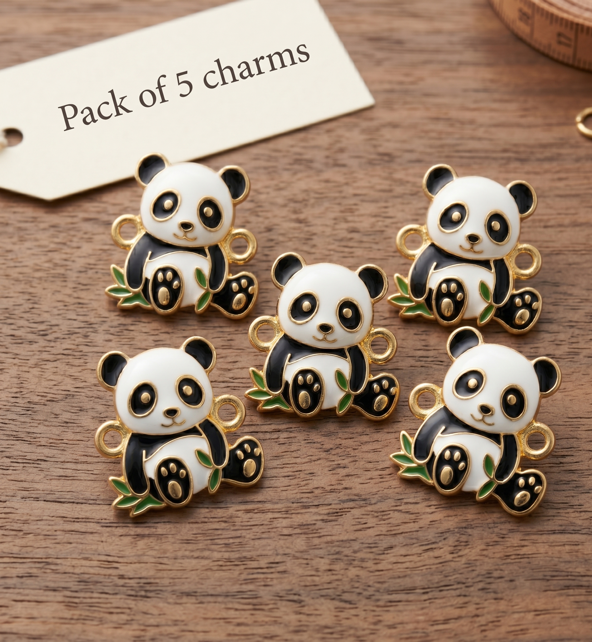 Panda Charms for Jewellery making | Metal charms | DIY Jewellery Making - Pack of 5 charms