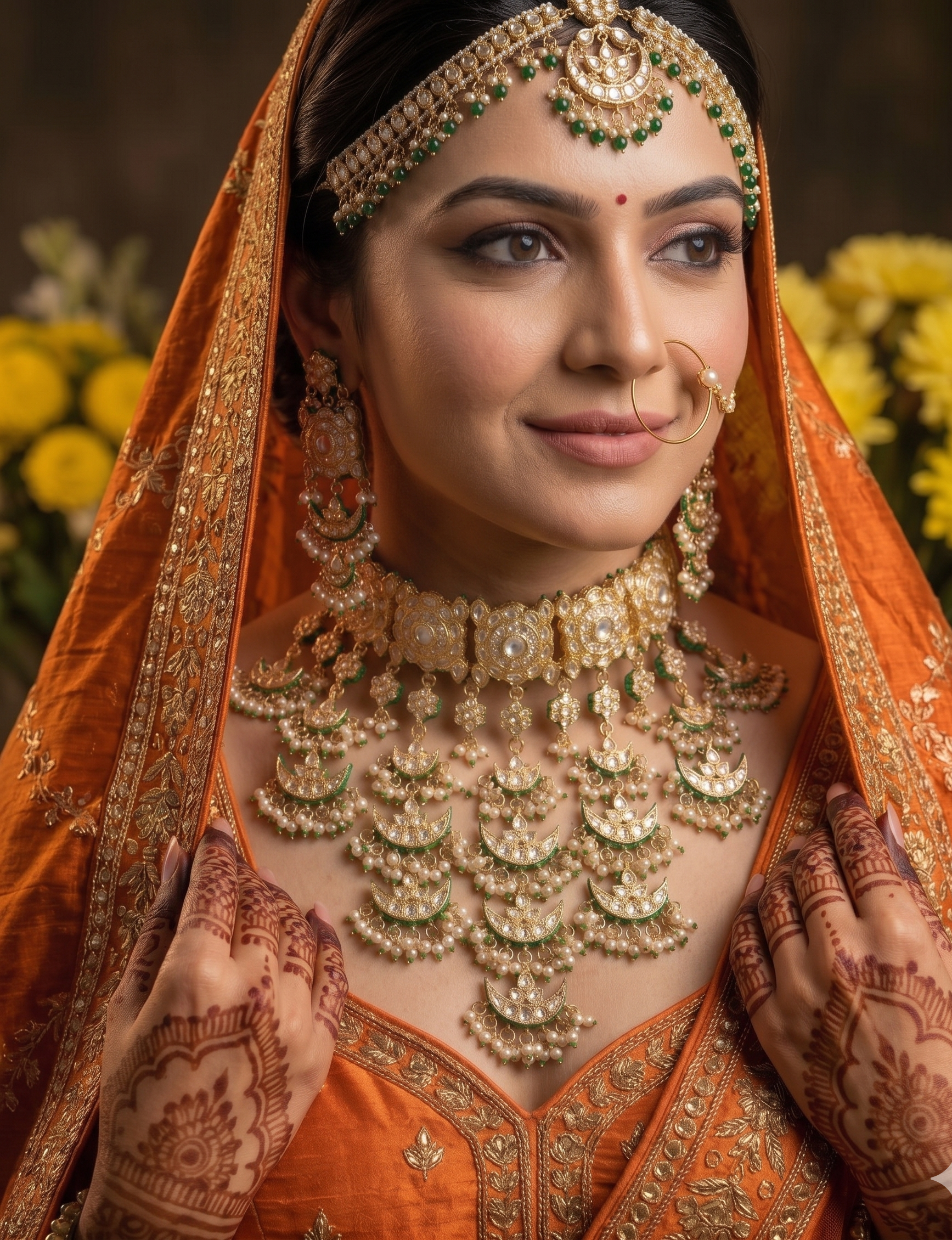 Rashmika choker bridal set | Traditional Kundan Bridal Choker Necklace Set with Earrings, Gold-Toned, Pearl Drops, Meenakari Work