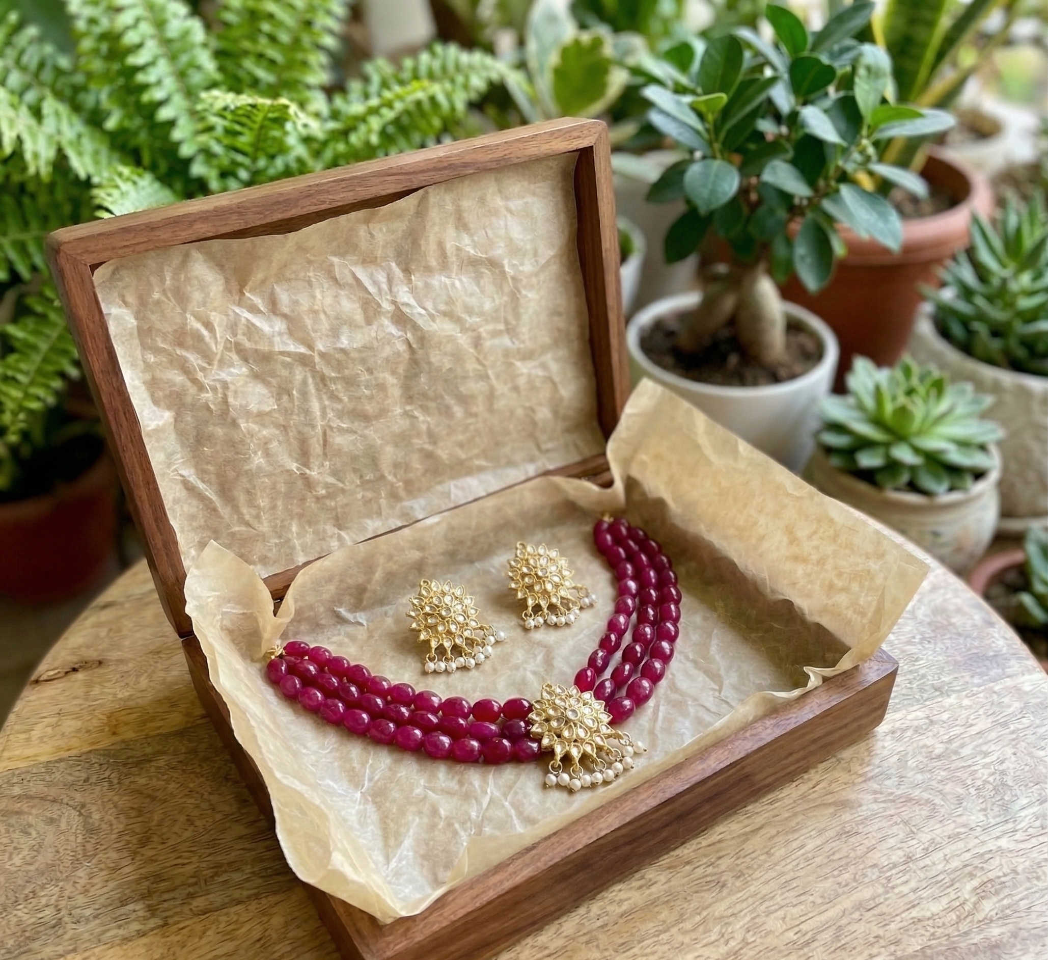 Katha red choker necklace set