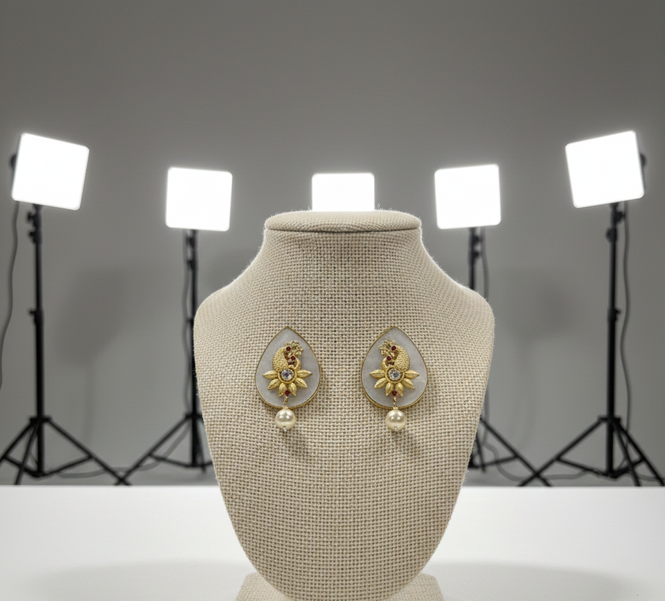 Megha peacock studs earrings with pearl drops