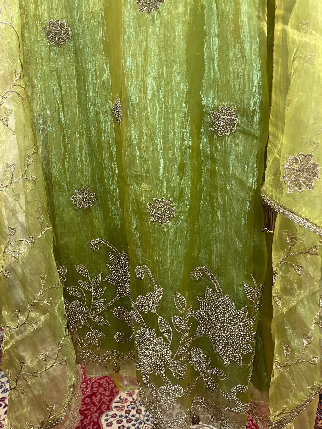 Green Organza Embroidered Suit Set | Unstitched Fabric