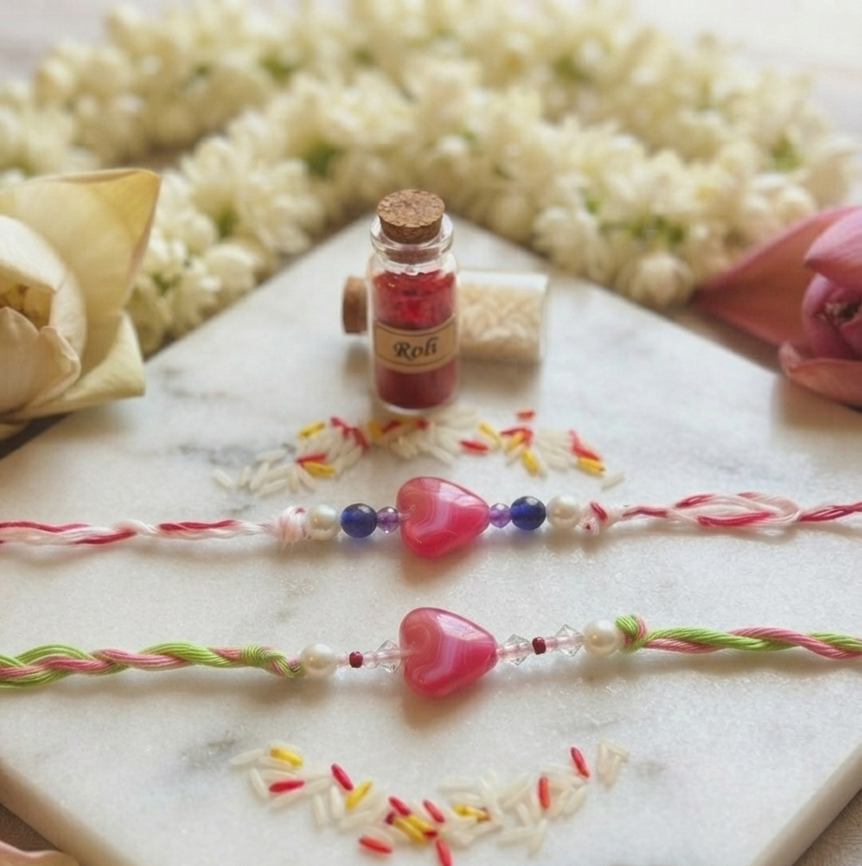 Rakhi Combo for kids / sisters | Pack of 2 pink heart rakhis