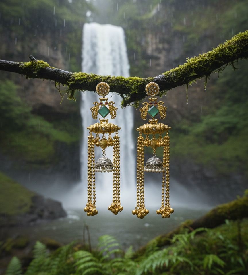 Tamanna dual tone Brass long earrings
