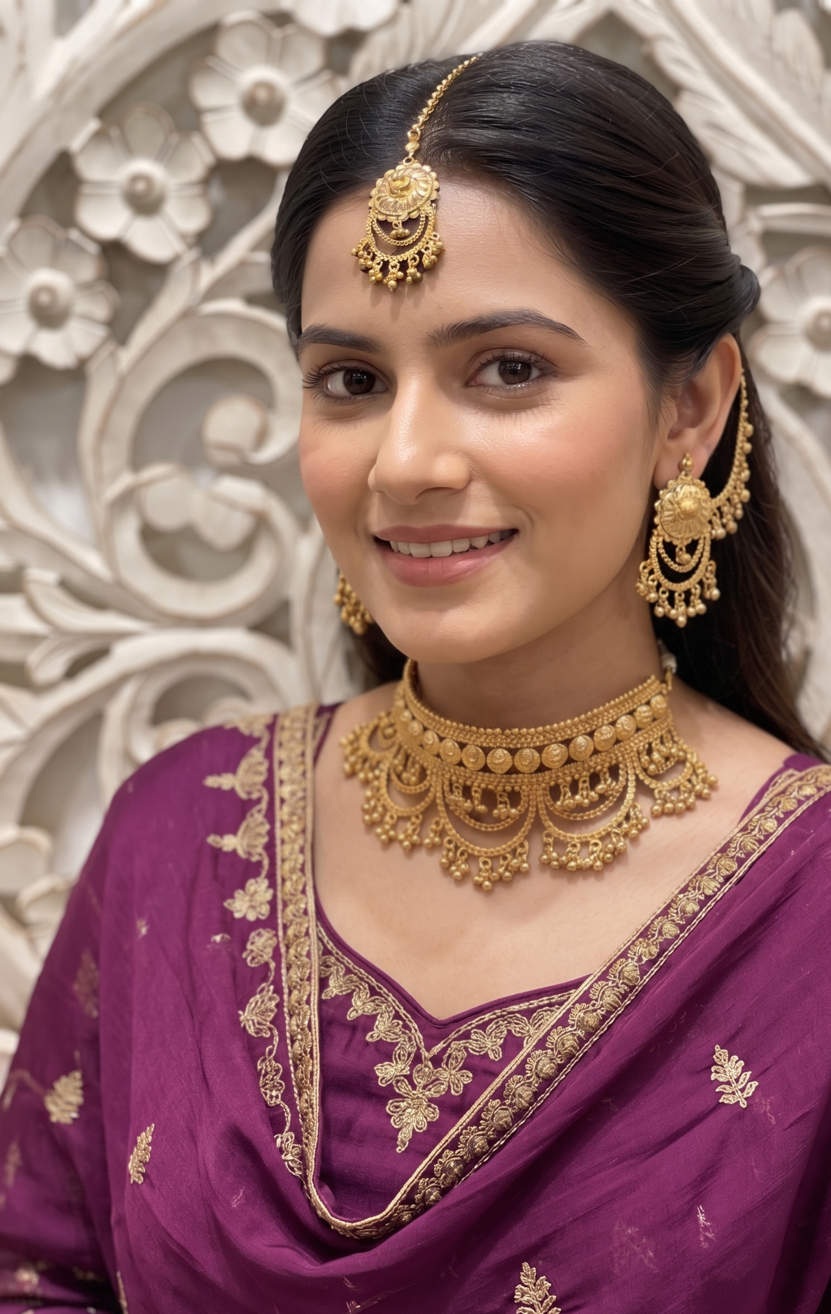 Royal Gold-Tone Chandbali Necklace & Maang Tikka Set