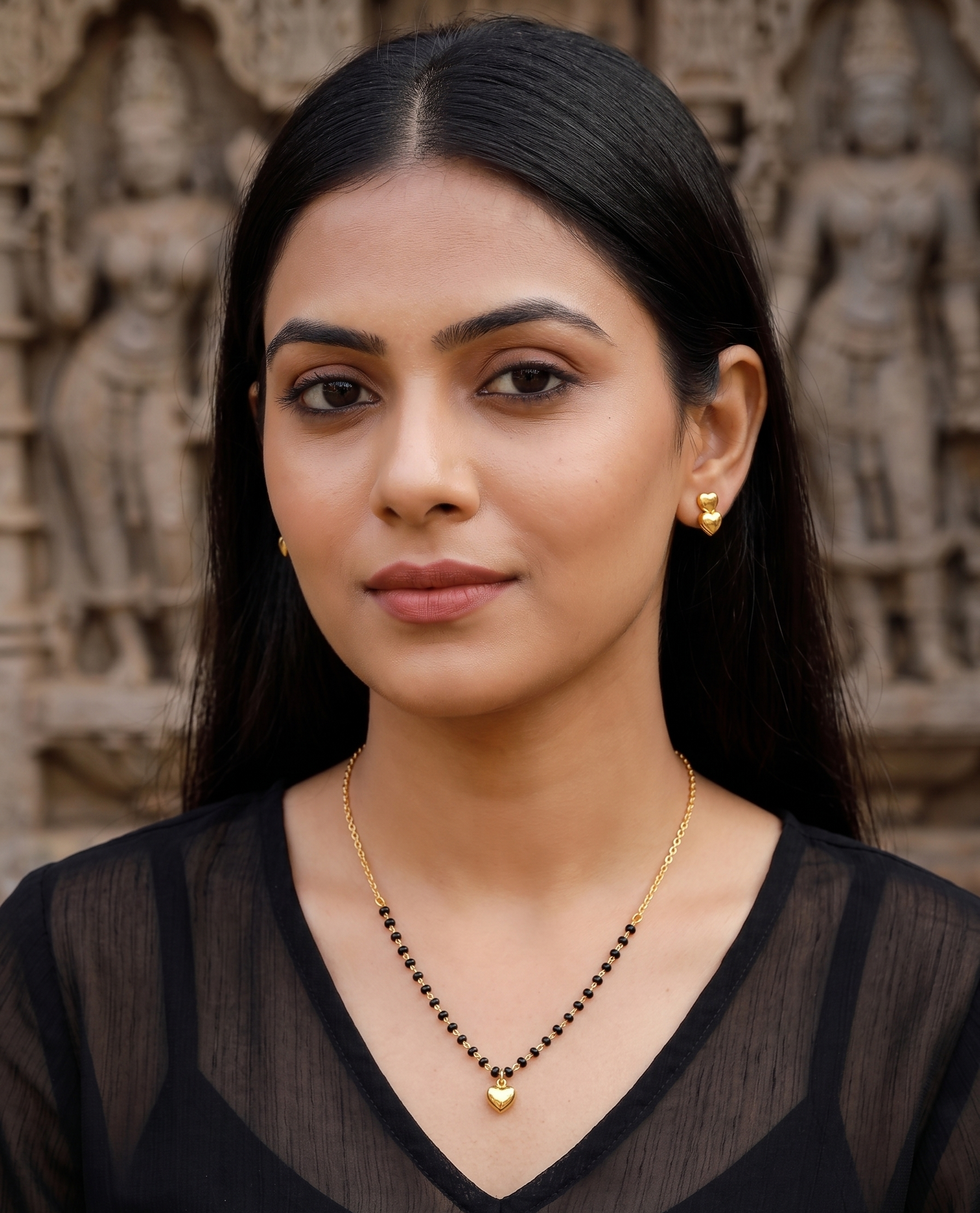 Heart Mangalsutra Necklace for Women, Anti Tarnish, Heart Pendant, Gold toned
