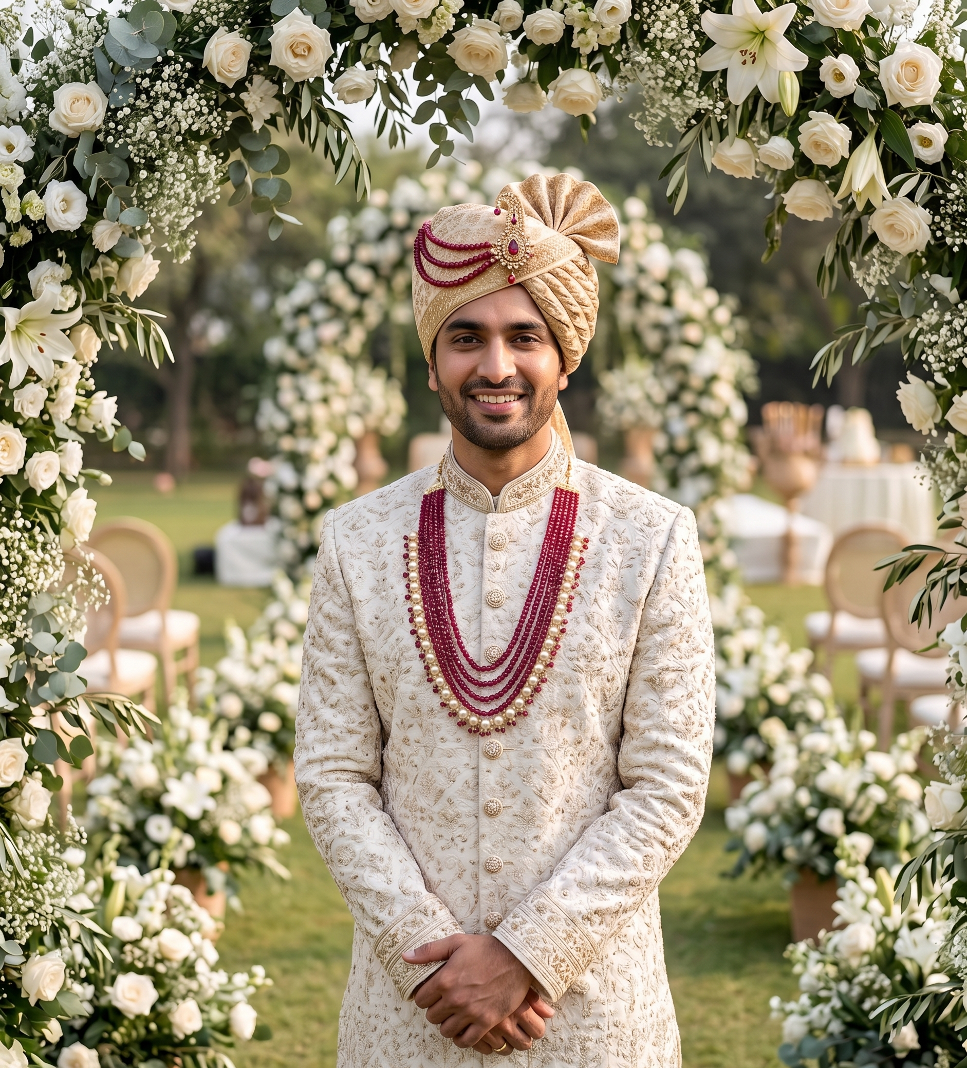 Multi-layer ruby necklace for Groom | Groom Jewellery | Sherwani Mala