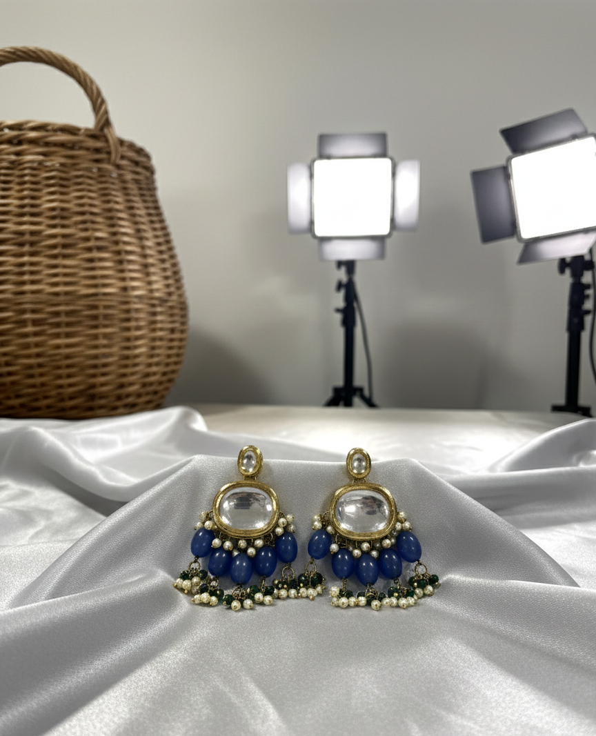 Anandita blue kundan chandbali earrings