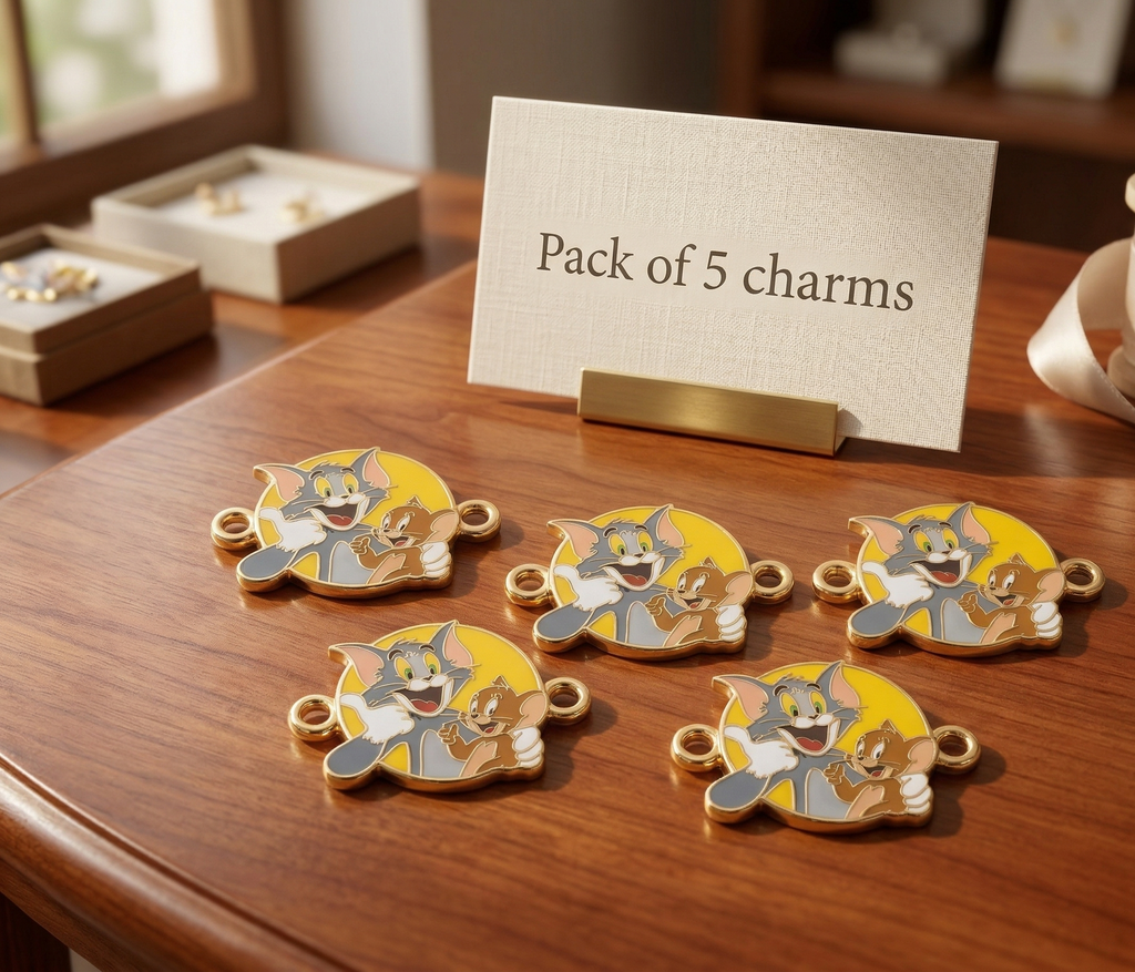 Tom and Jerry Metal Charms for Jewellery Making | DIY Connectors | Pack of 5 Charms