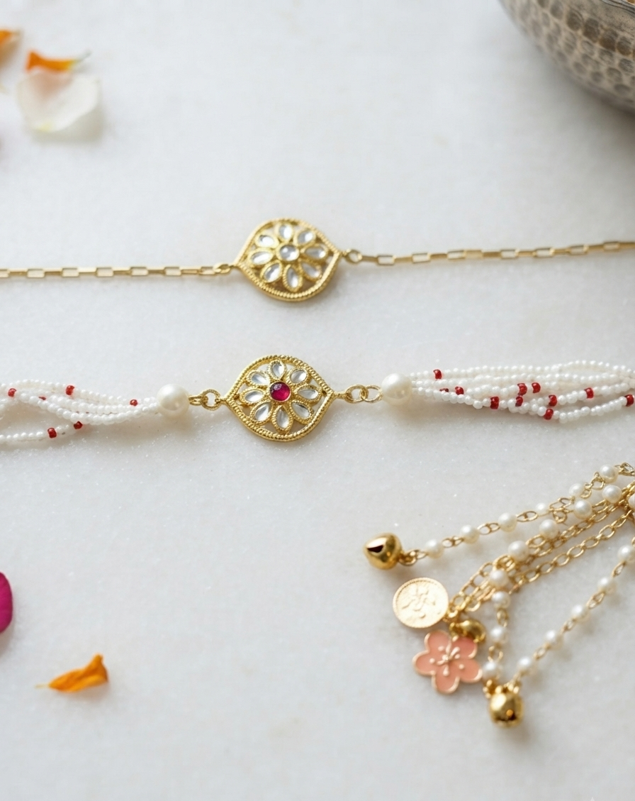 Kundan rakhi combo for bhai and bhabhi- pack of 2