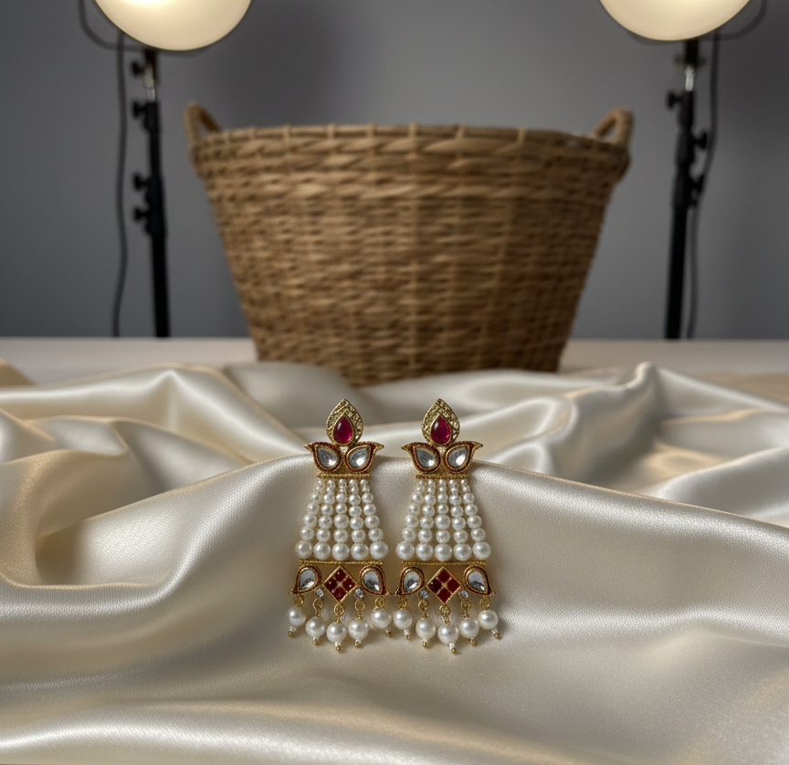 Shivali pearl earrings with pink accent