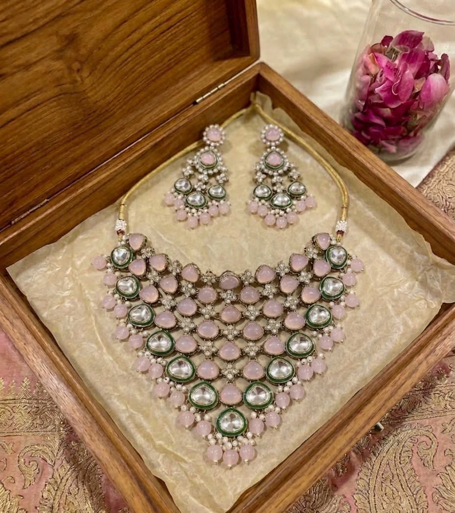 Hridya pink moissanite bridal set