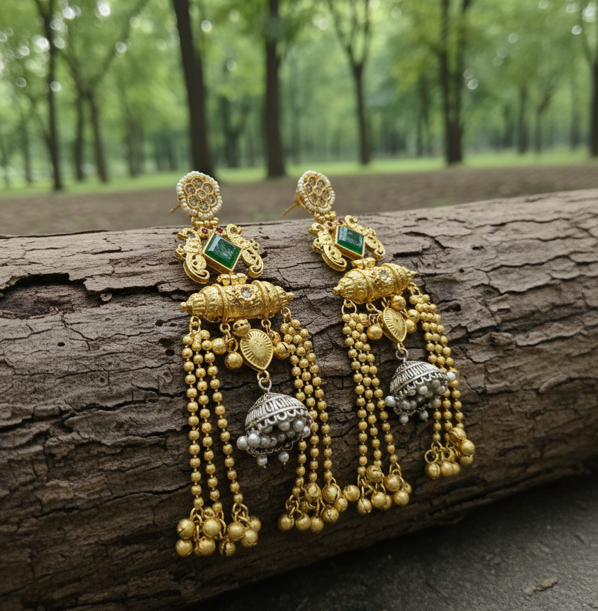 Tamanna dual tone Brass long earrings