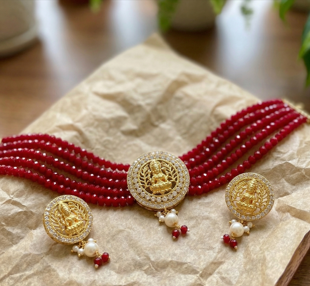 Adchini Temple choker set- red