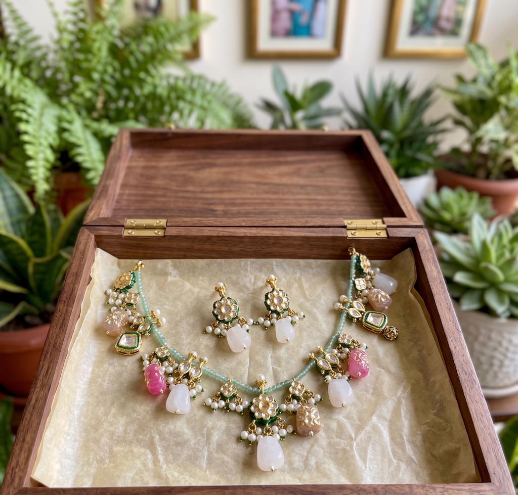 Shailputri long necklace set- Green