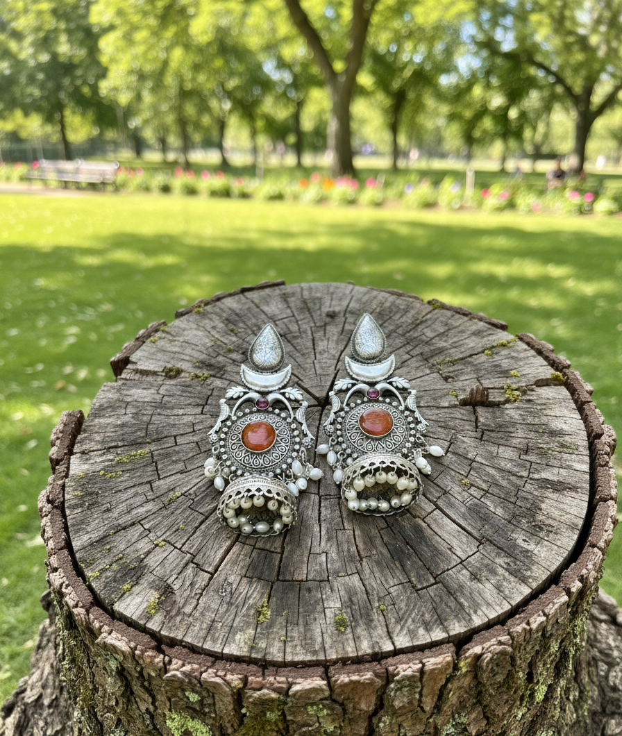 Rani silver oxidised Jhumkas
