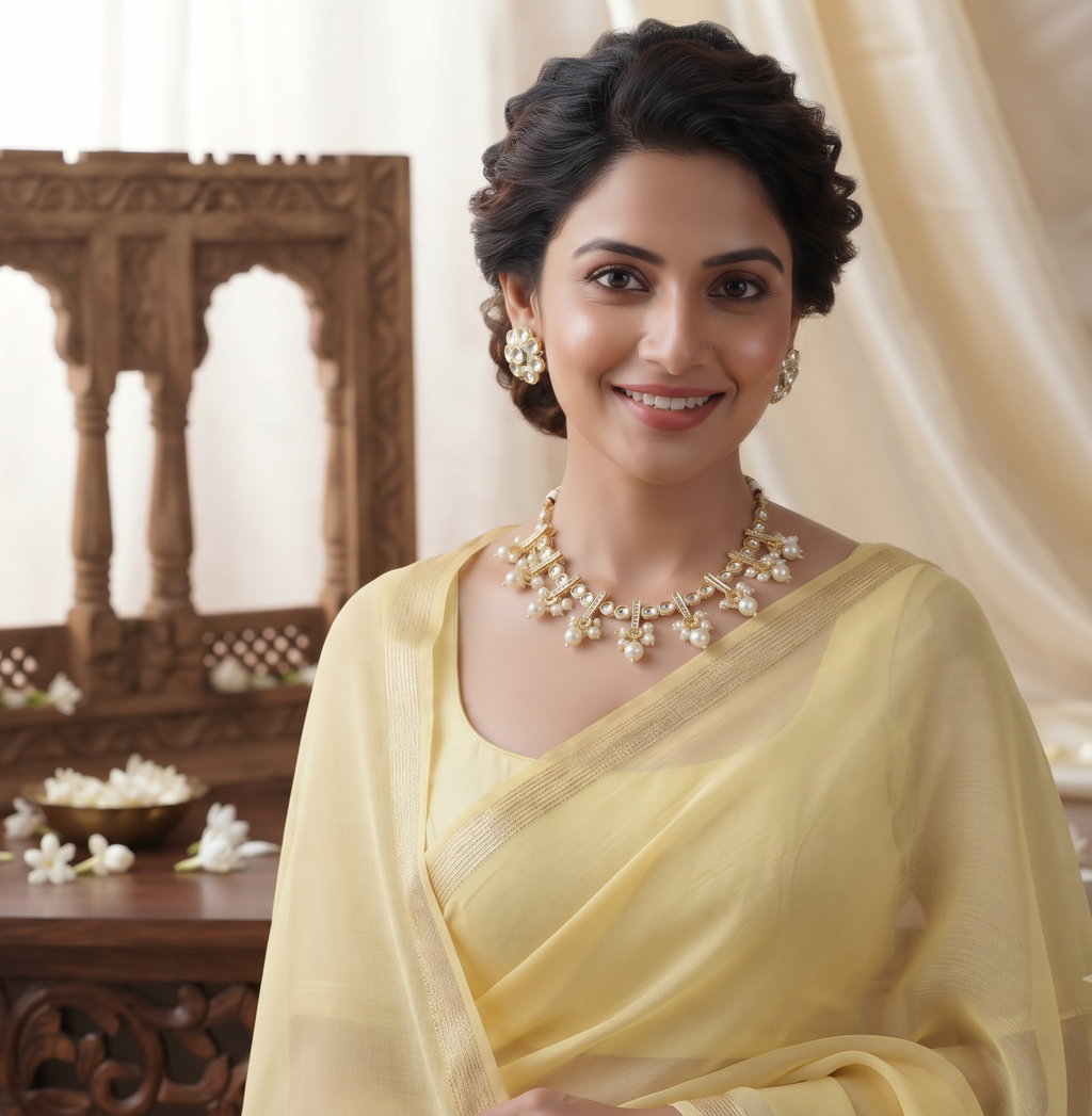 Elegant Gold-Tone Kundan Necklace Set with Pearl Drops