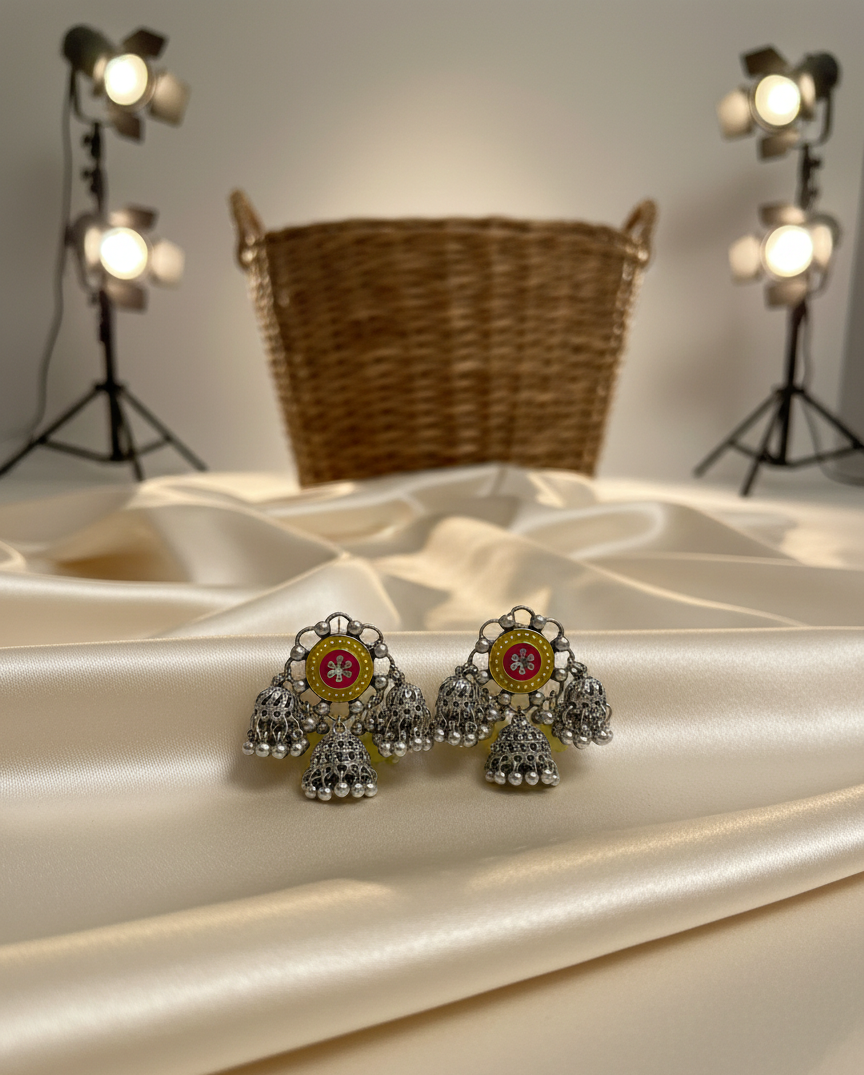 Simar triple jhumki earrings- yellow