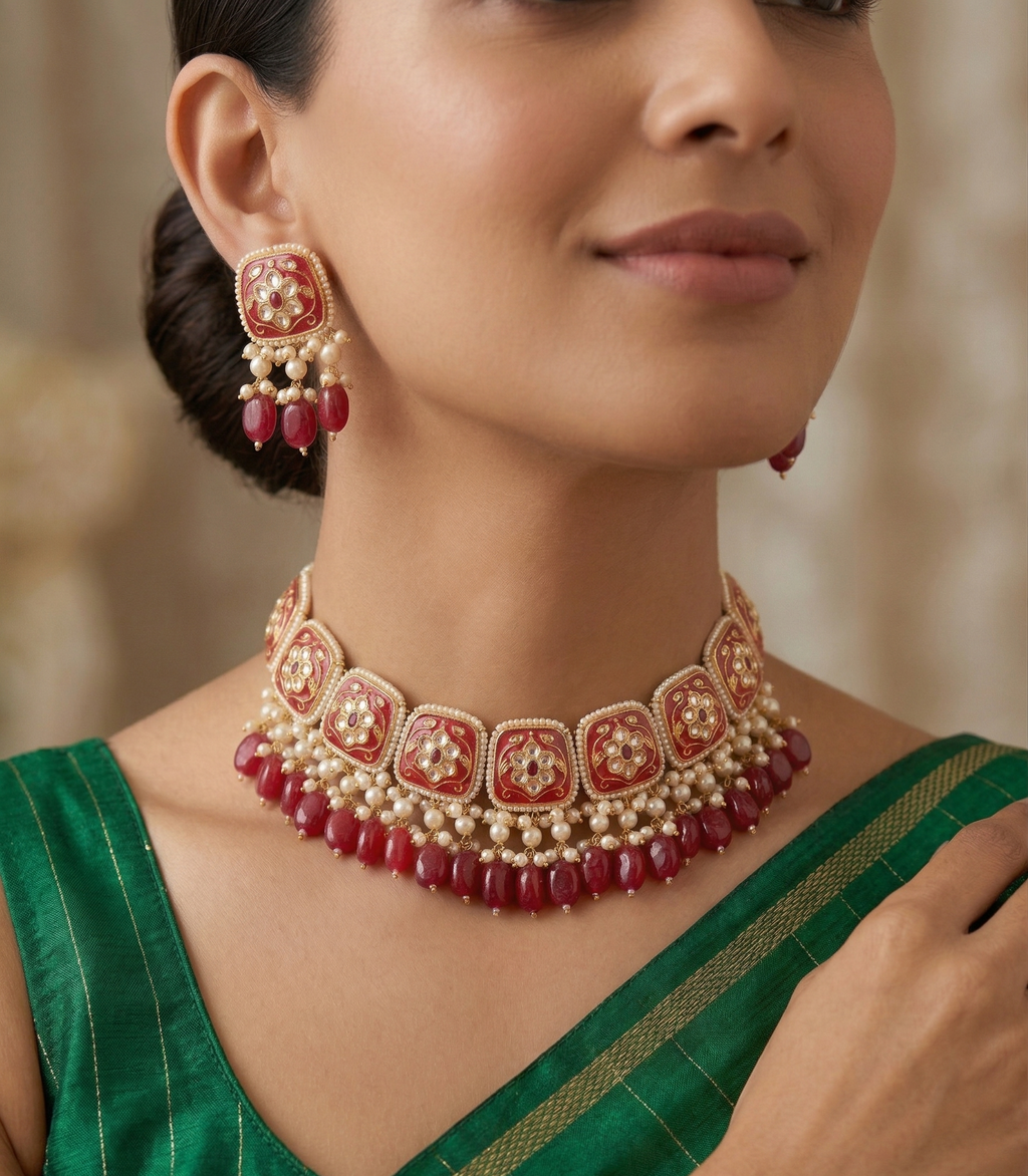 Maryam Meenakari work red choker set