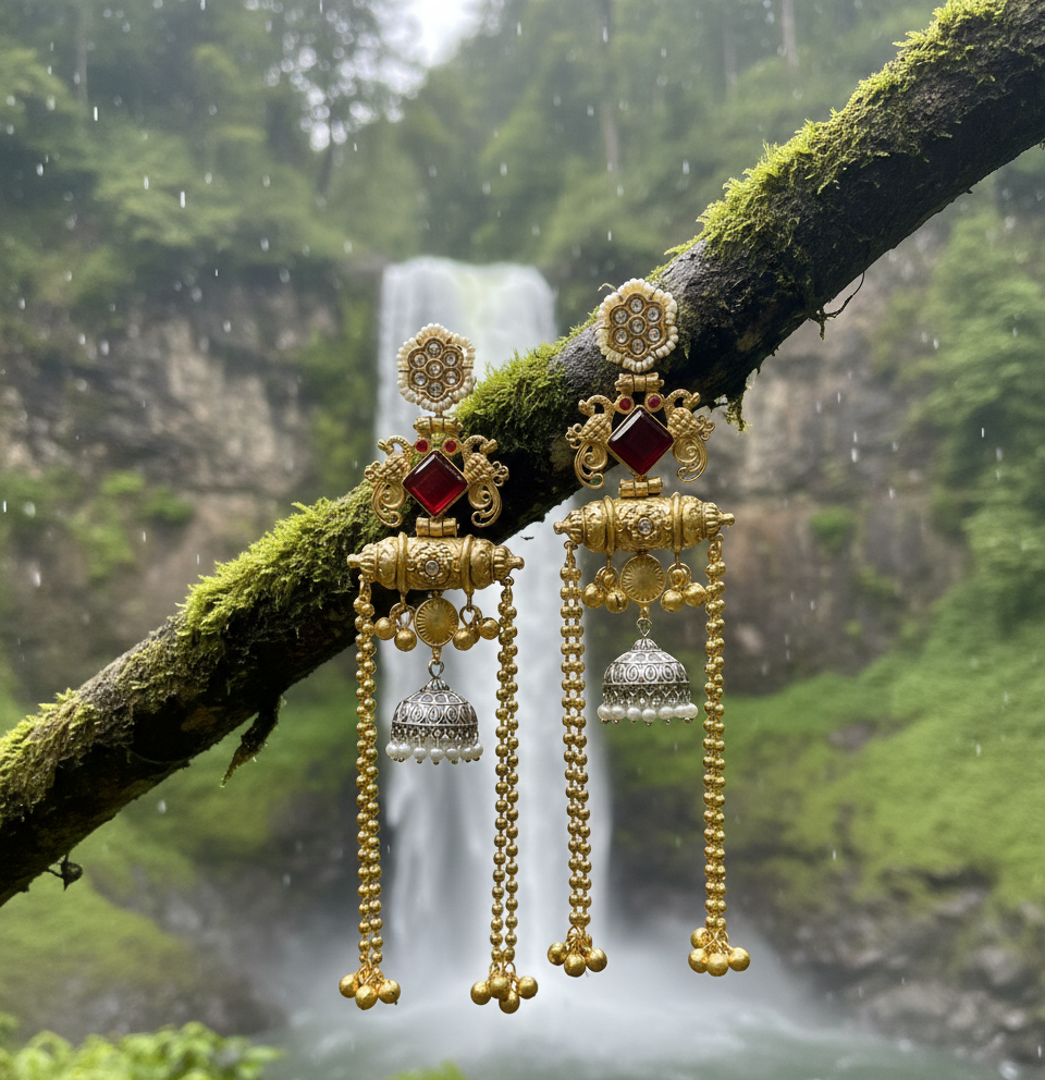 Tamanna dual tone Brass long earrings