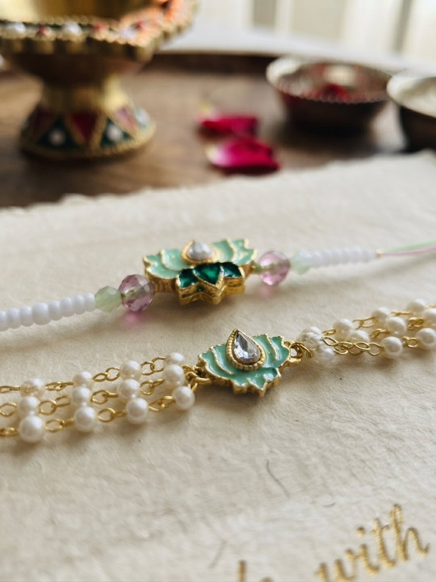 Green lotus rakhi combo | Rakhi and Lumba| Bhai Bhabhi rakhi combo | Couple Rakhi