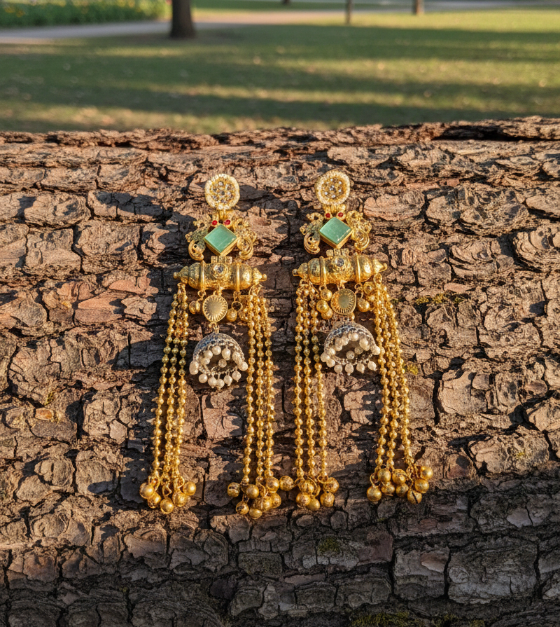 Tamanna dual tone Brass long earrings