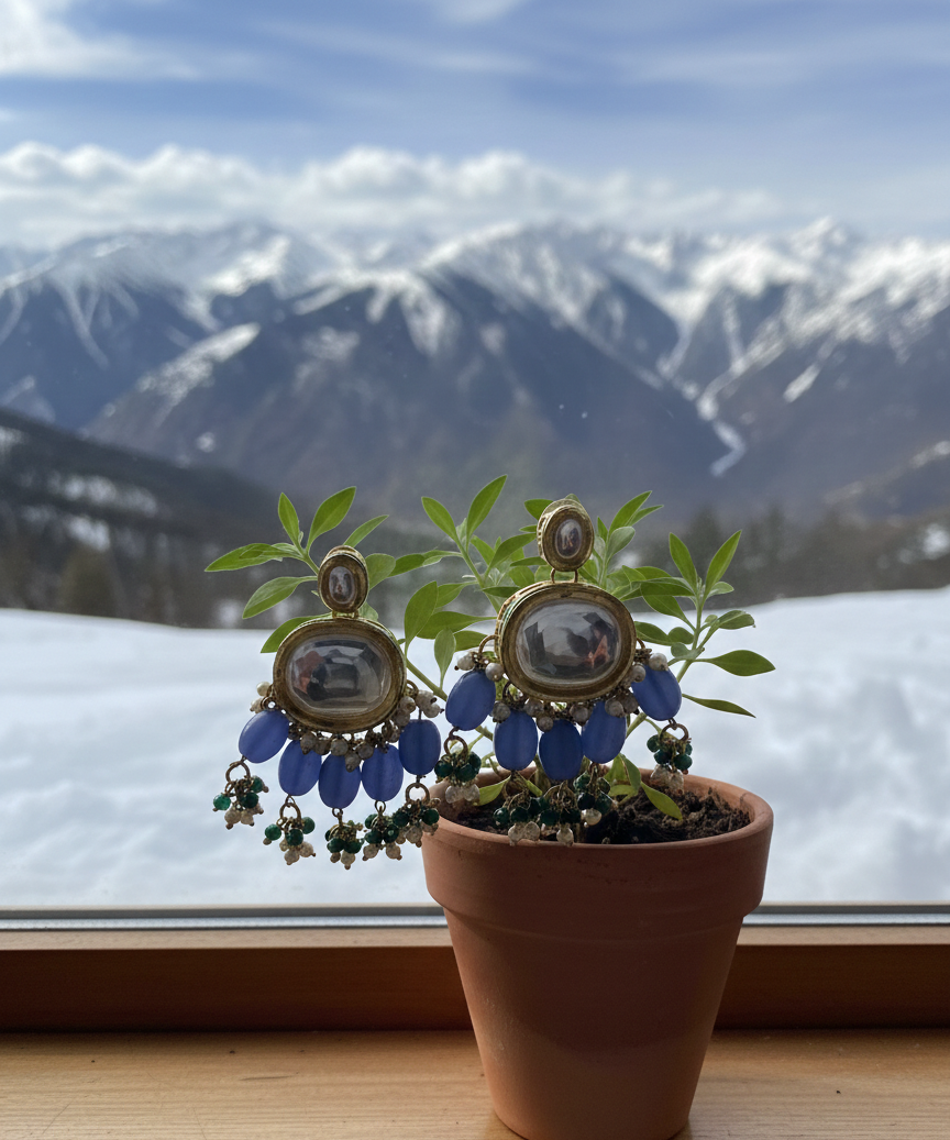Anandita blue kundan chandbali earrings