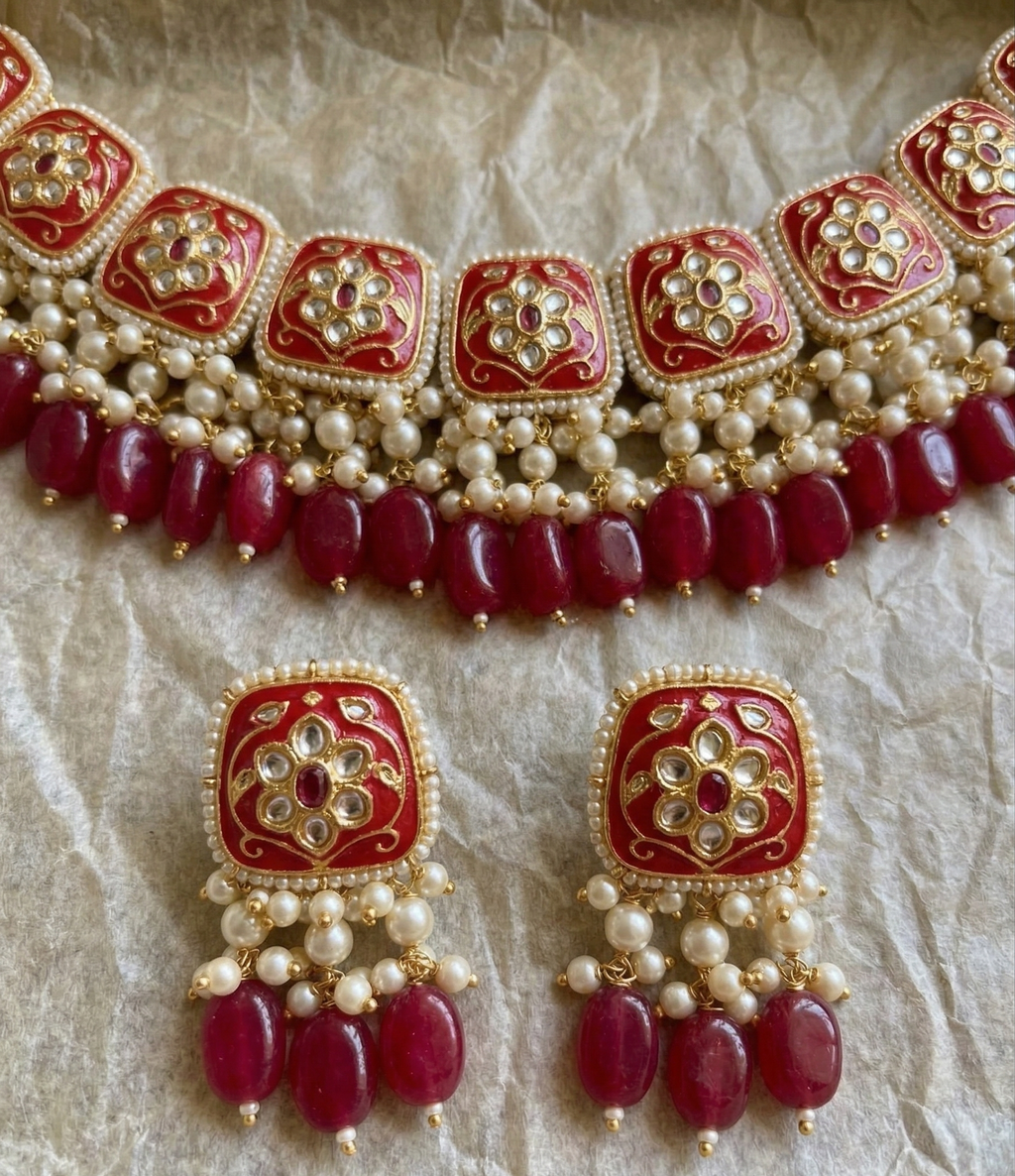 Maryam Meenakari work red choker set