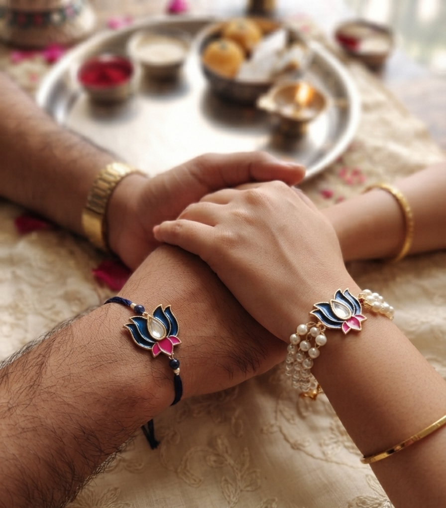 Blue lotus rakhi combo | Rakhi and Lumba| Bhai Bhabhi rakhi combo | Couple Rakhi